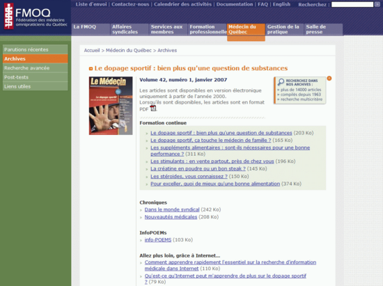 Le num&eacute;ro de la revue &laquo;&nbsp;M&eacute;decin du Qu&eacute;bec&nbsp;&raquo; sur le dopage sportif