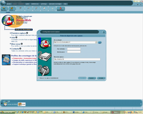 Exemple : capture du site C2I dans l'aspirateur Mémoweb